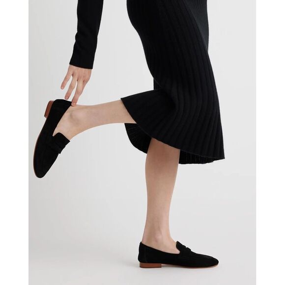 Quince Womens Italian Suede Penny Loafer Black Shoes 6.5 - Picture 1 of 3